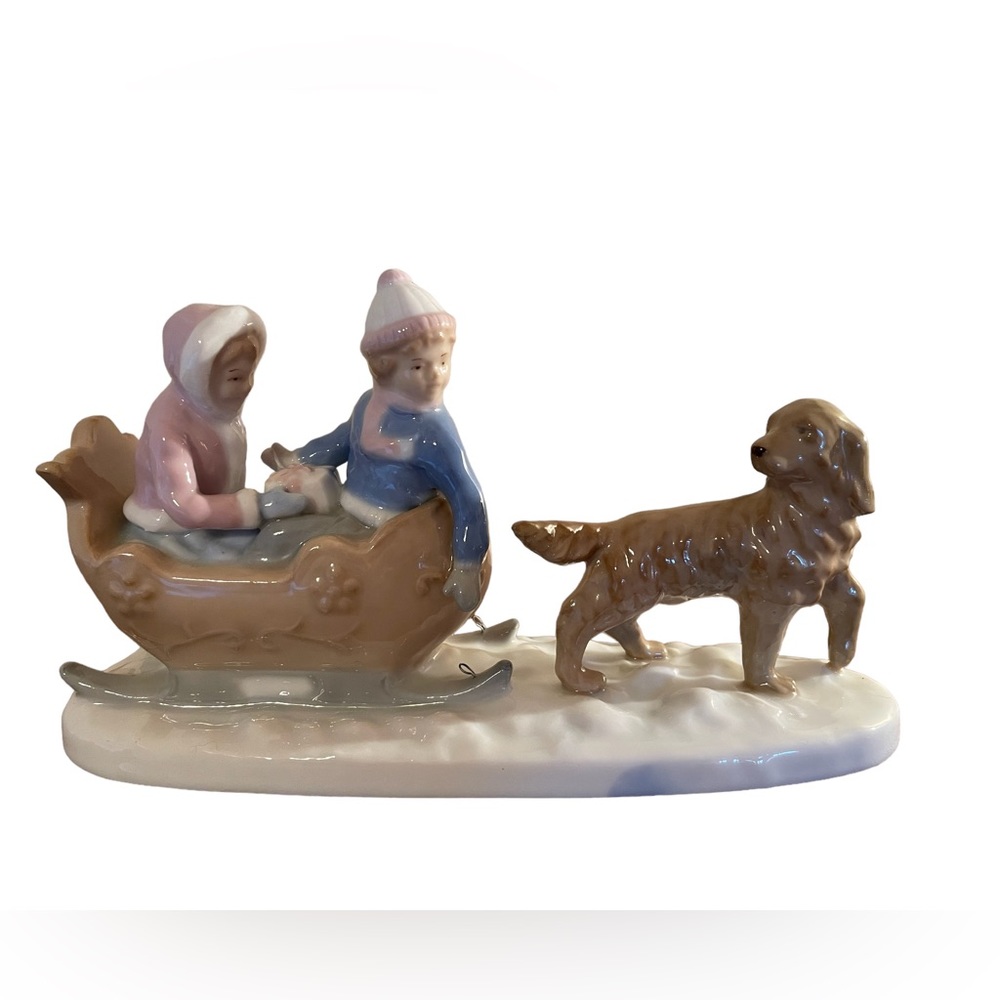 Vintage 1988 Meico "Sleigh Ride" Paul Sebastian Porcelain Figurine Children Dog